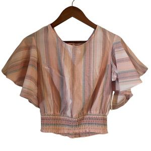 JAPNA Cropped Lightweight Striped Tie Back Flowy Sleeve Top Size Medium